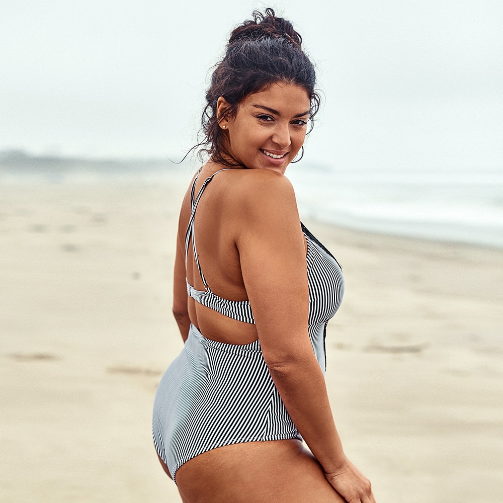 Lace Women's Plus Sized Swimwear with V-Neck